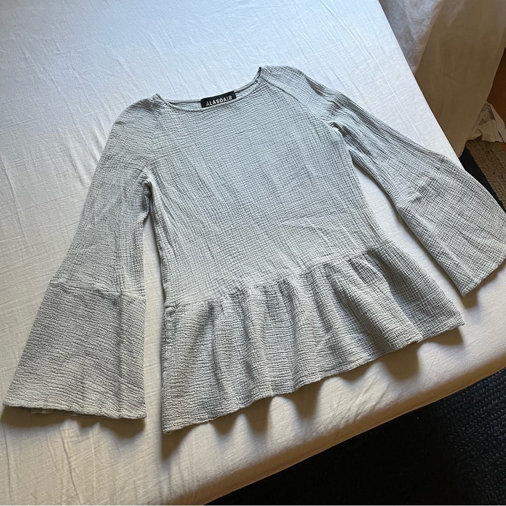 ALASDAIR grey‎ gauze bell long sleeve peplum blouse top
